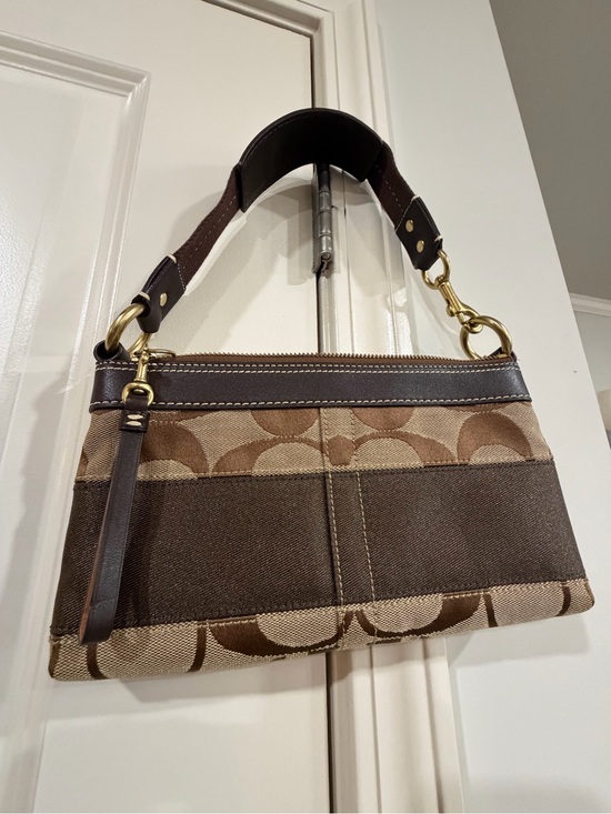 Coach Handbags - Coach Brown Signature Canvas Shoulder Bag with Gold Hardware